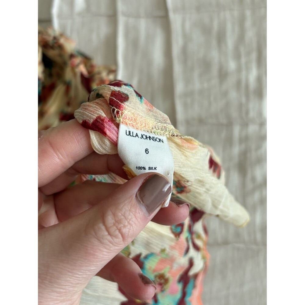 Ulla Johnson Silk Floral Blouse Size 6 Yellow Ruffle Boho Romantic Top - Picture 6 of 6